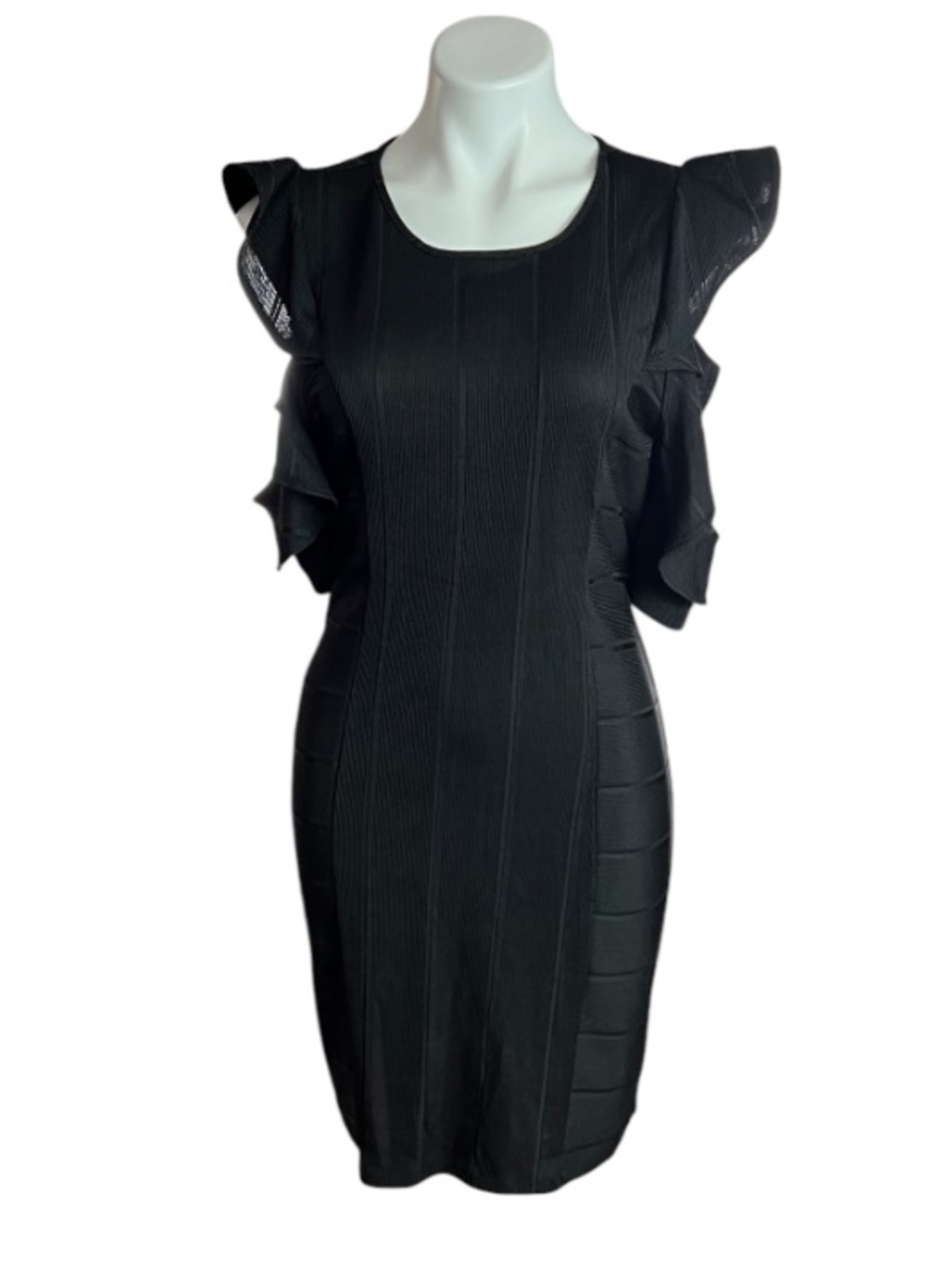 BCBGeneration Ruffle Sleeve Bodycon Dress Black Knit Size 10 NWT Chic